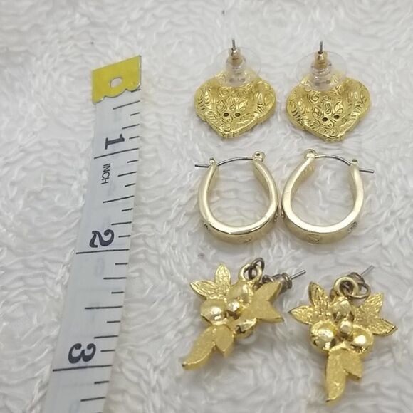 Earrings 3 Pairs Gold Earrings Pearl Rhinestones Horseshoe - Picture 9 of 9